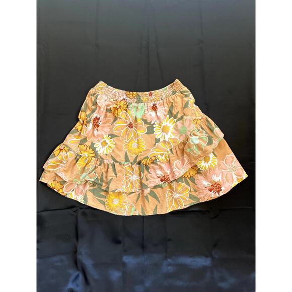 Roxy Women’s Floral Print Mini Skirt XS Boho Surf Style Ruffle Hem Multicolor - Picture 1 of 7